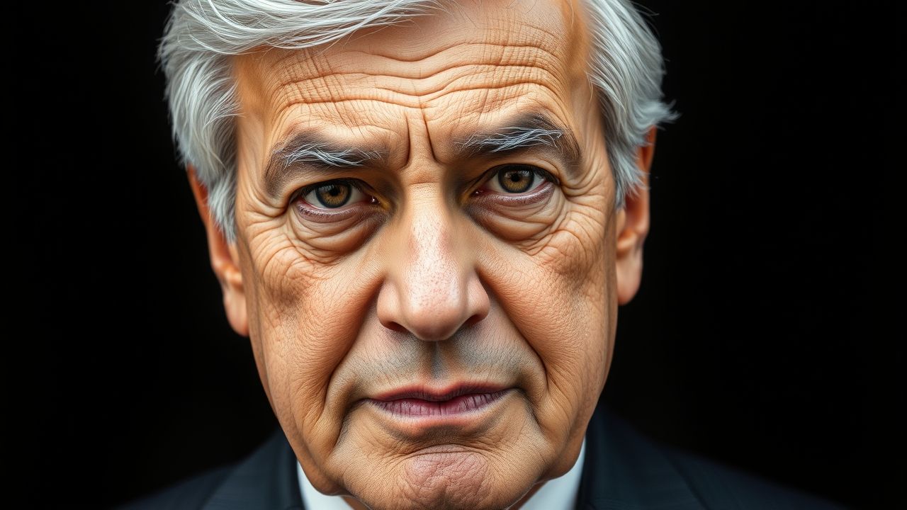 A realistic ultra-detailed portrait of a South Asian man in his mid to late 70s, strongly resembling Shahbaz Sharif, current Prime Minister of Pakistan. He has short, neatly combed hair that is silvery white with slight golden undertones, brushed to the side with a tidy, polished style. His forehead is broad with deep horizontal wrinkle lines, showing age and seriousness. His eyebrows are straight, medium-thick, and gray, slightly drooping with age. His eyes are almond-shaped, medium-sized, and dark brown, with noticeable under-eye puffiness, giving a tired but stern look. He has a broad nose with a round tip, full cheeks, and a slightly rounded jawline. His lips are thin and pressed together, usually forming a neutral or serious expression. His skin tone is light wheatish, with visible wrinkles, sagging skin, and natural age marks. Clothing: He is dressed in a formal Western-style suit — dark navy or charcoal gray, with a crisp light blue or white dress shirt and a solid-colored tie (often yellow, blue, or patterned). The suit is well-fitted and polished, reflecting his bureaucratic and administrative personality. In another variation, he can wear a traditional shalwar kameez with waistcoat, symbolizing Pakistani identity. His posture is upright, shoulders squared, reflecting authority and control. Setting: The background is cinematic and symbolic — either a political press conference stage with blurred microphones and Pakistan flags, or an official office setting with polished wood and drapes, or even a dramatic blurred crowd rally scene. Lighting is professional and realistic, emphasizing the shine of his hair, the wrinkles around his eyes, and the sharp suit details. The style should be photorealistic, cinematic, and perfectly proportioned, with natural anatomy, sharp eye reflections, and visible skin textures. ❌ Negative Prompt No caricature or cartoon No distorted features No casual clothing (must look official and political) No futuristic/sci-fi settings