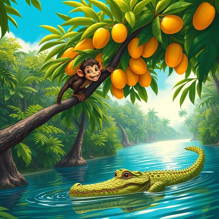 Sure! Here's a short story in English about a clever monkey: --- The Clever Monkey and the Crocodile Once upon a time, in a lush green jungle near a wide river, lived a clever monkey. He spent his days jumping from tree to tree and eating sweet, ripe mangoes from his favorite mango tree, which hung over the river. One day, a crocodile swam by and saw the monkey eating delicious mangoes. The crocodile said, “Oh Monkey! Those mangoes look so juicy. Can you give me one?” The kind monkey threw down a mango. The crocodile tasted it and loved it. From that day, the monkey and the crocodile became good friends. The crocodile took a mango home to his wife. She loved the mango but grew jealous. She said, “If the monkey eats such sweet mangoes every day, imagine how sweet his heart must be! I want to eat the monkey’s heart!” The crocodile was shocked but couldn't refuse his wife. So he went back to the monkey the next day. “Dear Monkey,” he said, pretending to smile, “My wife would love to meet you. Come ride on my back and I’ll take you across the river.” The monkey jumped on. Halfway across, the crocodile said, “I’m sorry, friend. My wife wants to eat your heart.” The clever monkey stayed calm. He said, “Oh no! Why didn’t you tell me earlier? I left my heart in the tree. Let’s go back and I’ll give it to you.” The crocodile turned around, and the monkey quickly climbed up the tree. “You silly crocodile!” the monkey laughed. “Who keeps their heart outside their body?” The crocodile realized he had been tricked, and the monkey was safe again. --- Moral: Always stay calm and use your cleverness in times of trouble. --- Would you like this story in Urdu as well? Video